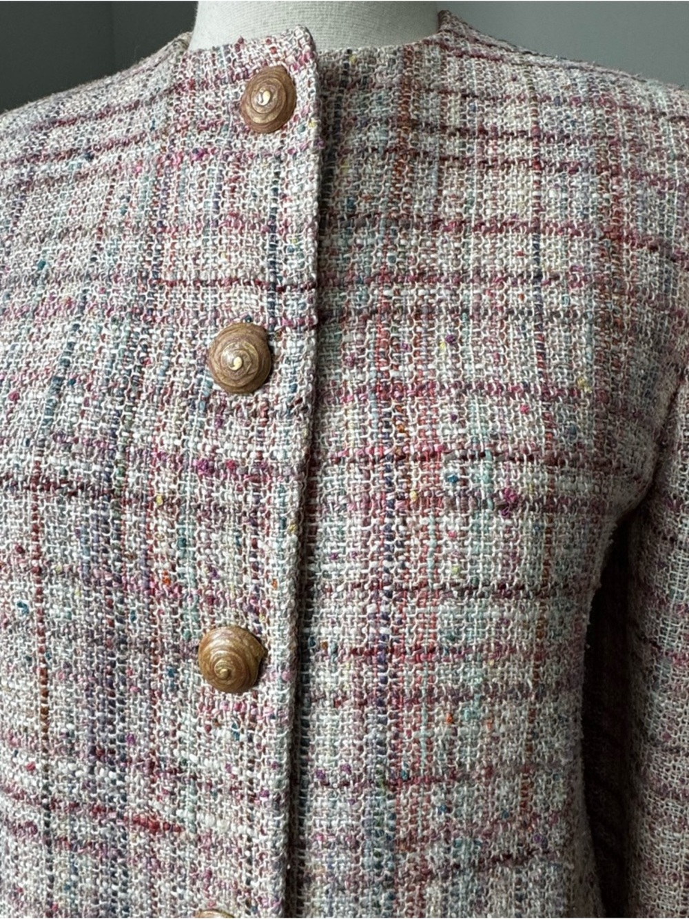 Classic Pink Tweed Button-Front Jacket - Picture 2 of 5